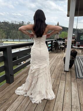 White by Vera Wang Strapless Ruffled Wedding Gown in Champagne